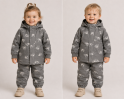 NAUJIENA Name it softshell vaikiškas kelnių ir striukės komplektas "Pilkas drambliukas"