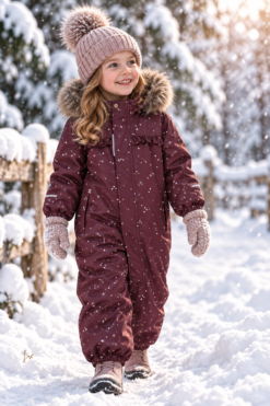 Name it snow10 žieminis kombinezonas "Tamsus vyšninis su širdelėmis"
