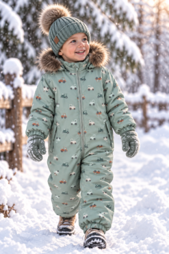 Name it snow10 žieminis kombinezonas "Mėtų traktoriukai"